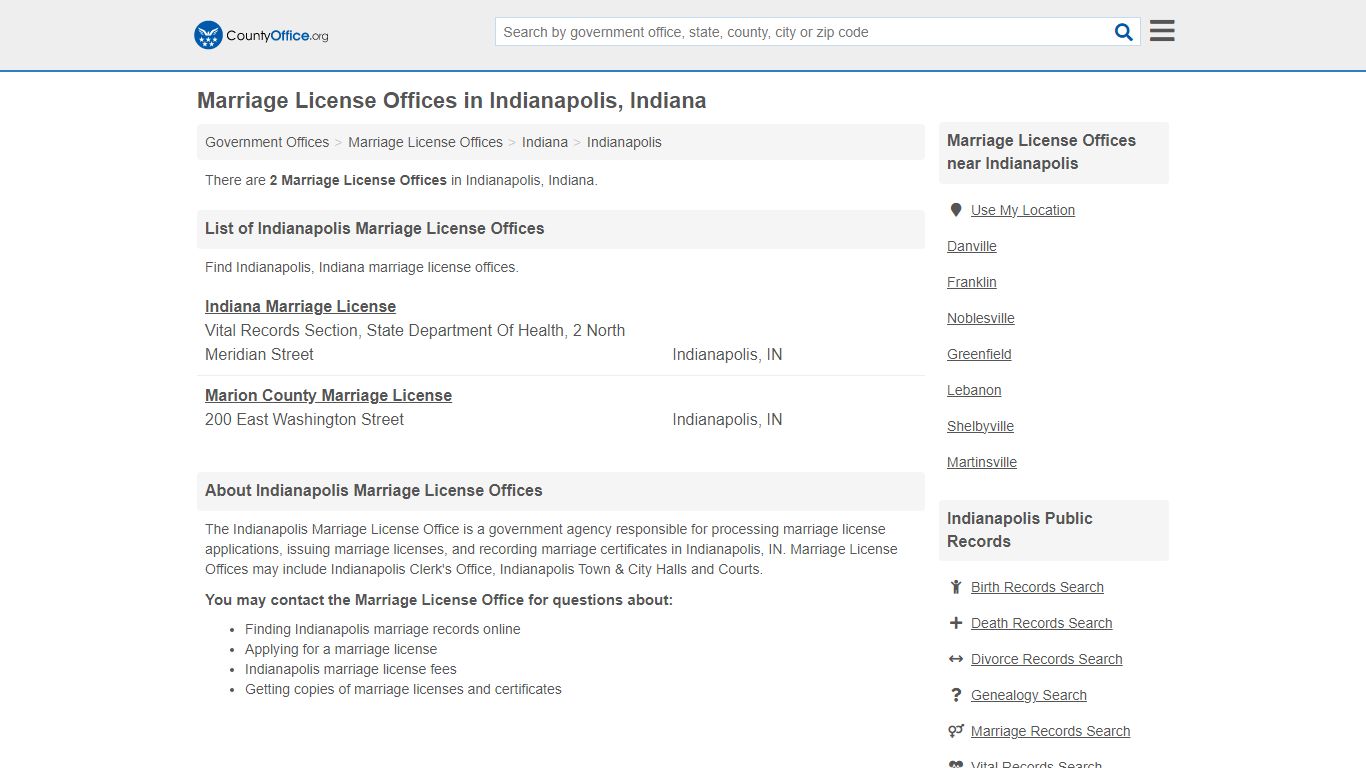 Marriage License Offices - Indianapolis, IN (Applications & Records)